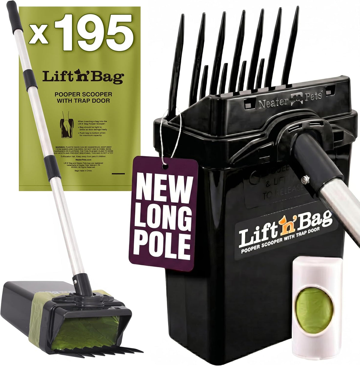 Neater Pet Brands Lift N' Bag 2.0 Dog Pooper Scooper with Bag Attachment & 31" Pole for Small to Large Dogs, New Longer Pole, 15 Refill Bags, Heavy Duty Dog Poop Scooper for Yard, One-Hand Use - Image 14