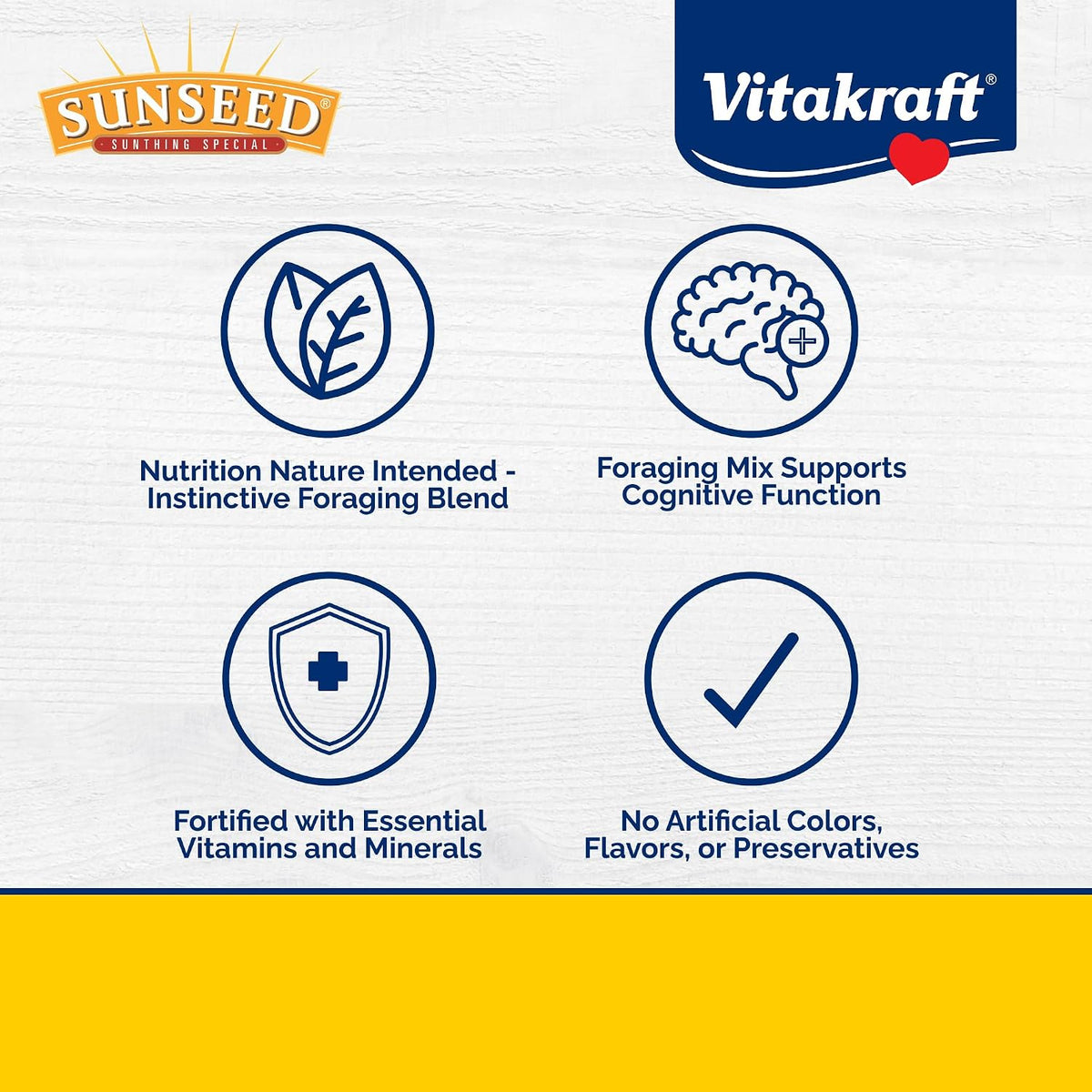 Vitakraft Sunseed Vita Prima premium bird food ingredients display