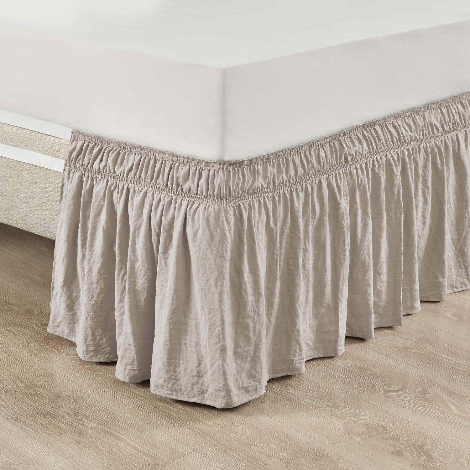 Lush Decor Ruched Ruffle Bed Skirt neutral tan color front view