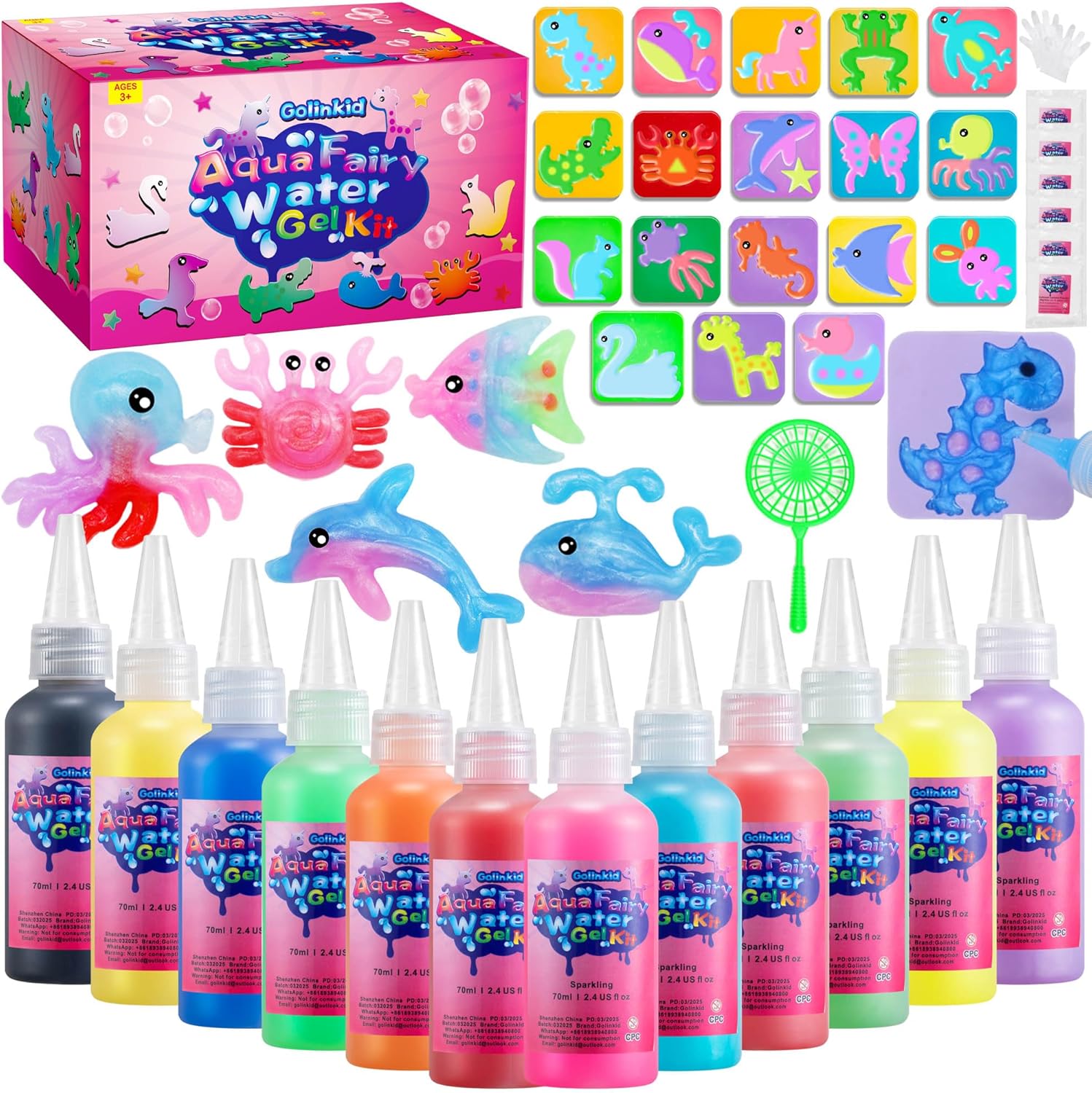 Golinkid Magic Water Elf Toy Kit front view with gels and molds