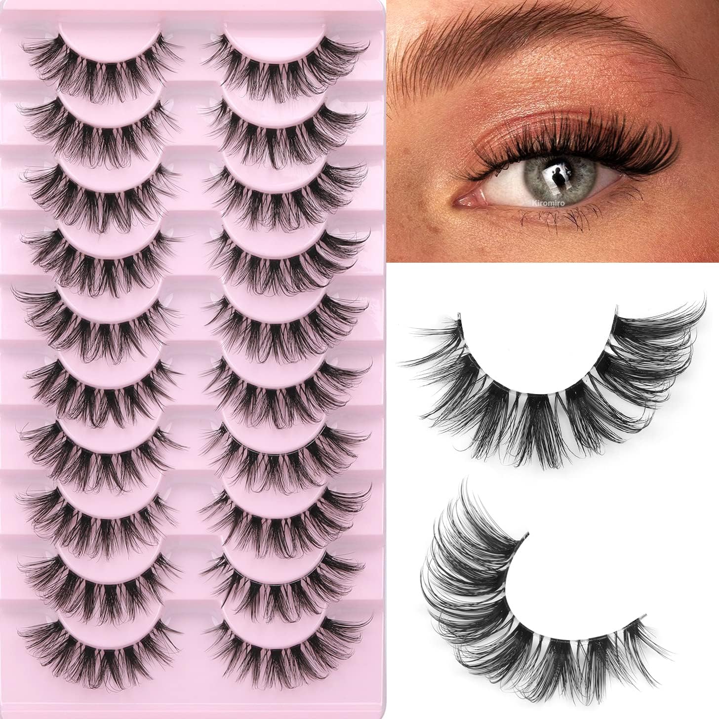 False Eyelashes Clear Band Natural Lashes Wispy Cat Eye 15mm Russian D-Curl Lashes Extension Strip Eyelashes Pack by Kiromiro - Image 1
