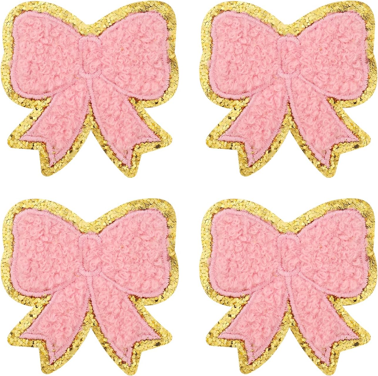 XIHIRCD 4pcs pink embroidered bow patches front view