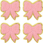XIHIRCD 4pcs pink embroidered bow patches front view
