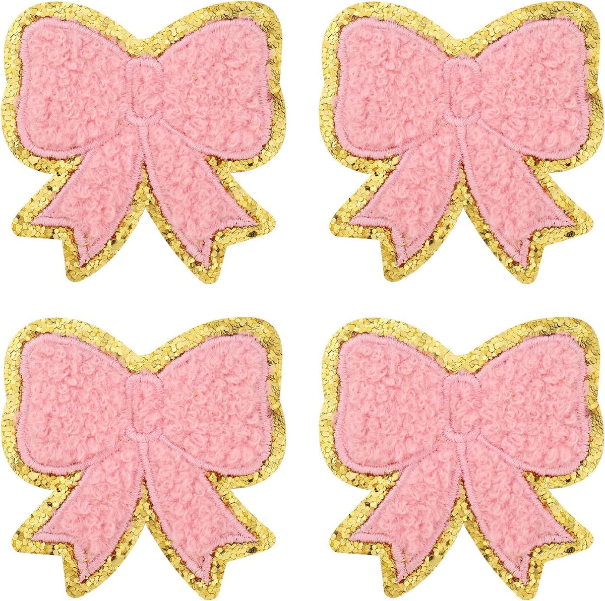 XIHIRCD 4pcs pink embroidered bow patches front view