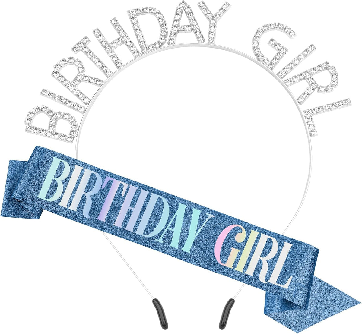 Women's Glitter Birthday Sash and Tiara Set - Sliver and White Rhinestone Headband, Crowns, and Happy Birthday Decorations - Image 13