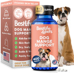 BestLife4Pets Dog Mange Support pills front view packaging for natural canine skin relief.