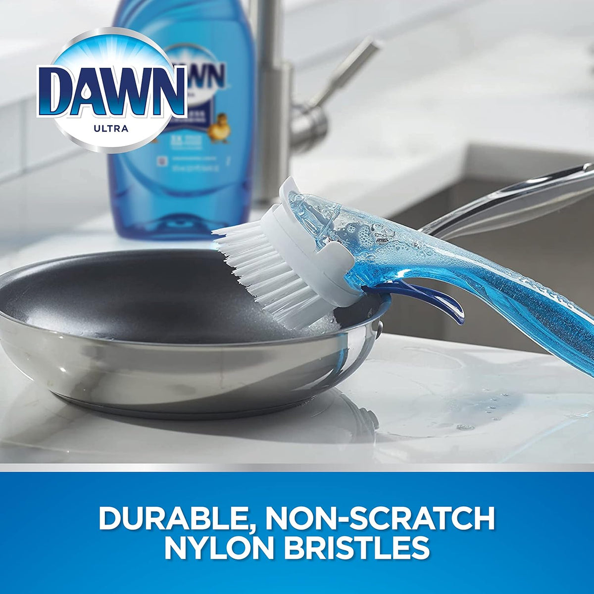 Dawn fillable kitchen brush non-scratch bristles angle view