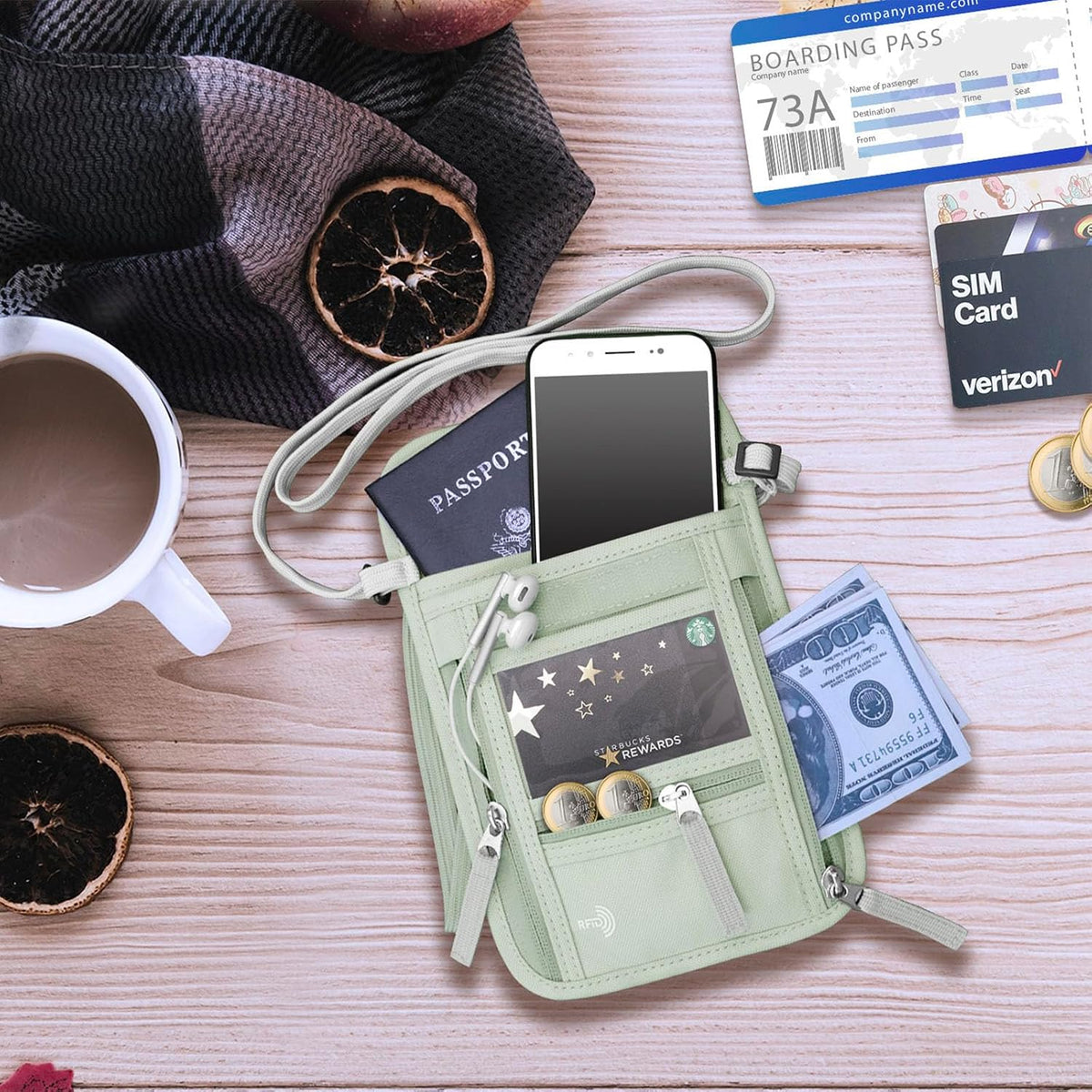 WALNEW RFID travel pouch worn discreetly under clothing for secure travel