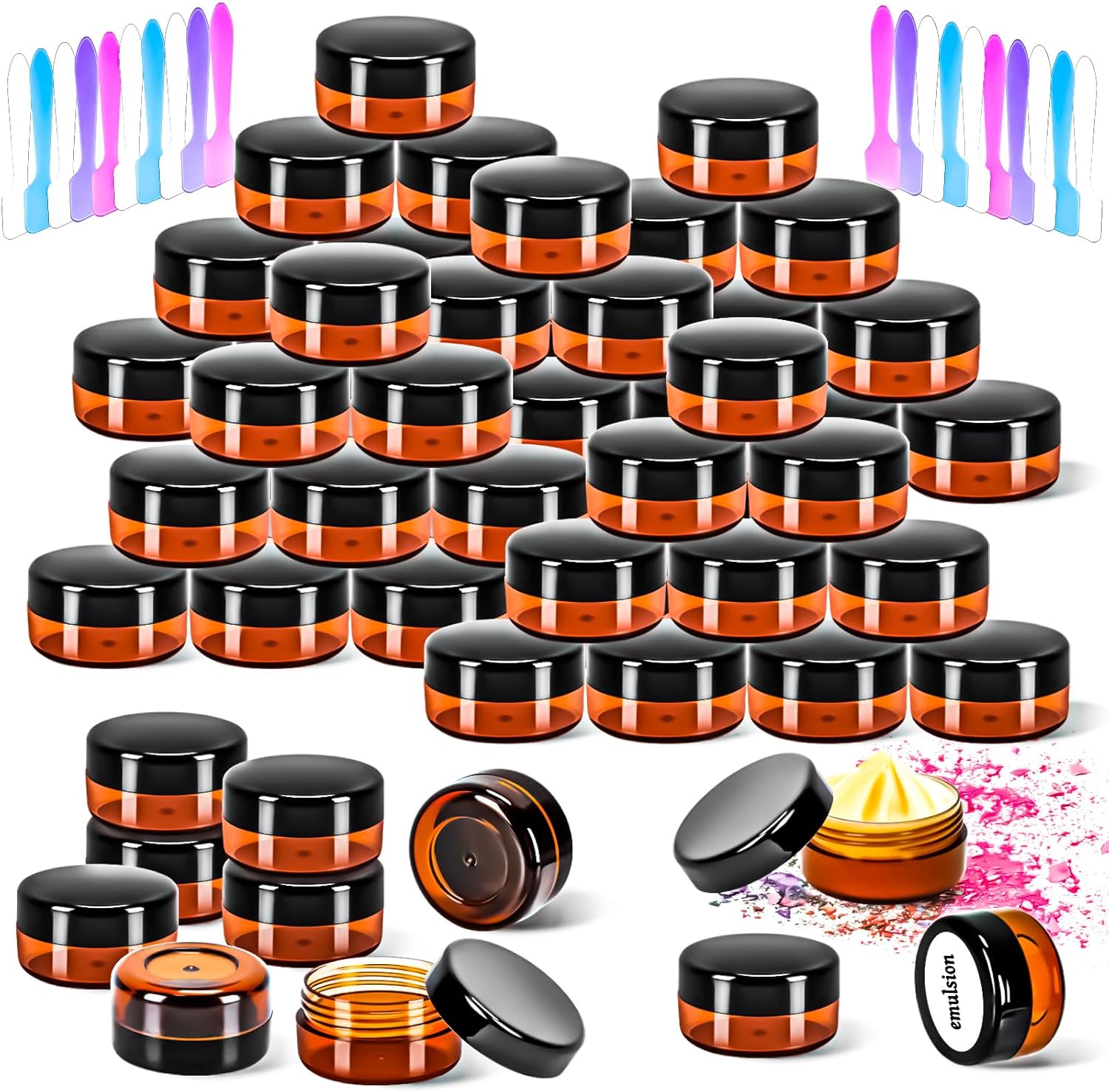 MotBach 10 gram amber cosmetic containers set front view