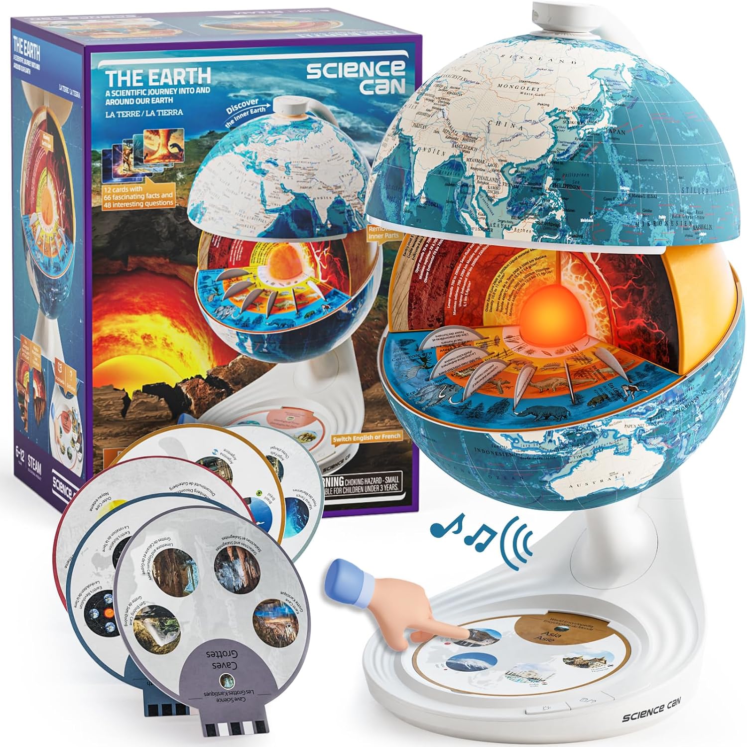 Science Can openable interactive globe front view showing the full world map