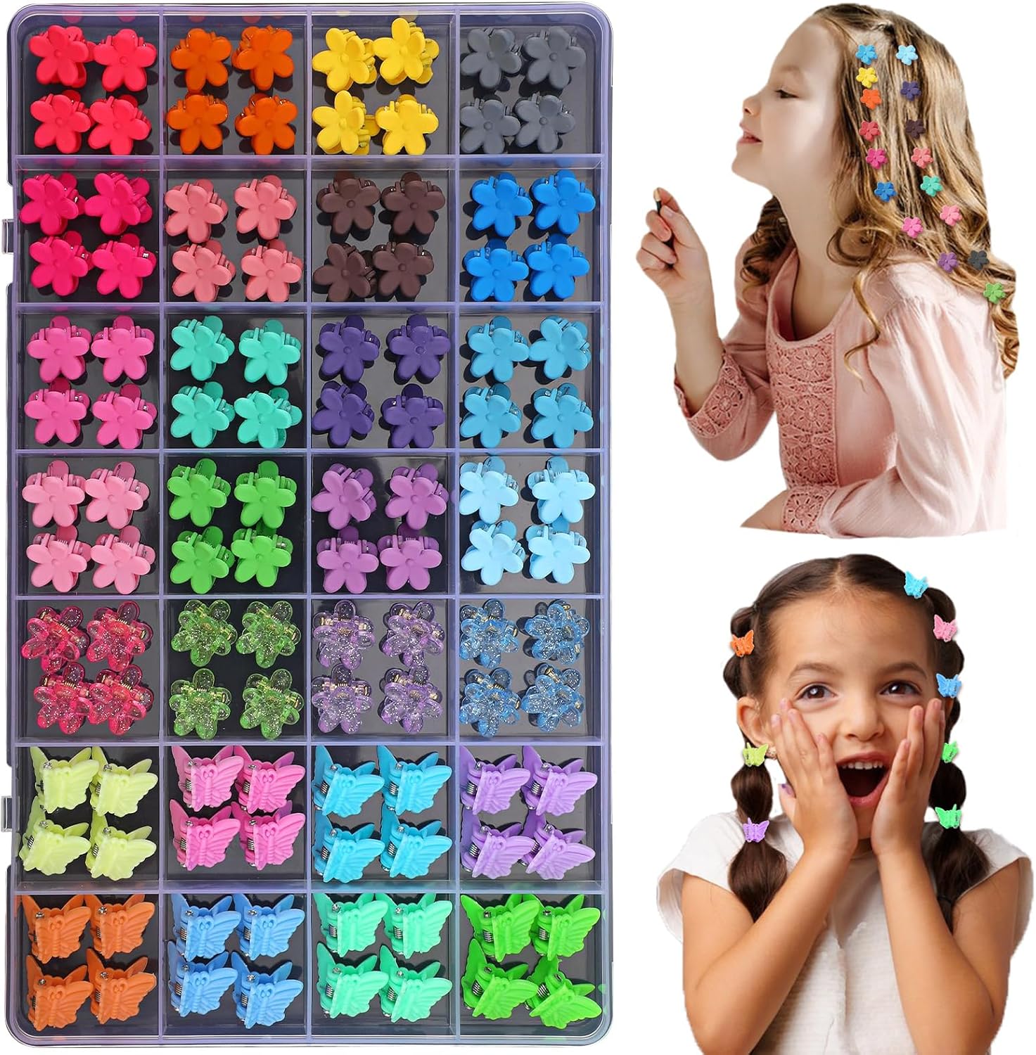 ProSuites mini flower and butterfly hair claw clips front view