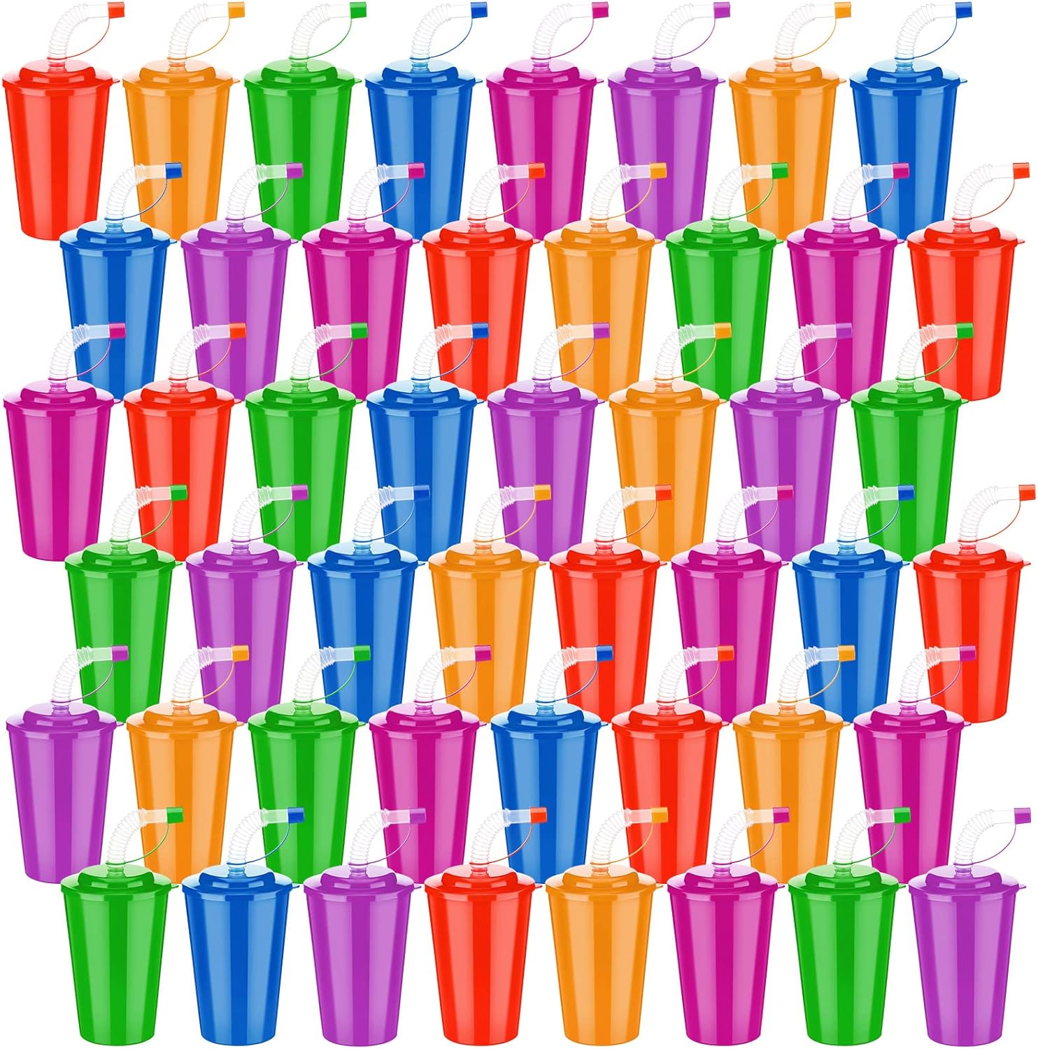 Zubebe 48 pieces neon sipper cups set front view
