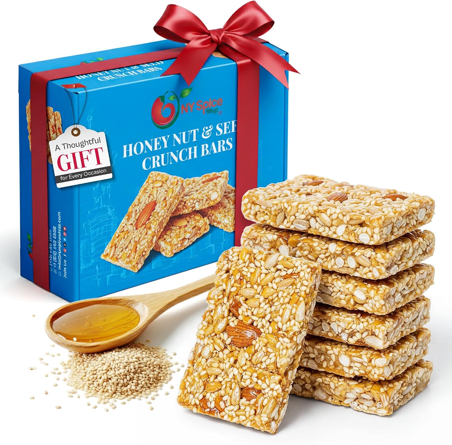 NY Spice Shop Honey Nut and Seed Snack Bar front view of premium 1 pound gift box