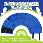Allroaring adjustable dog cone collar laid flat showcasing the bright green mesh and blue details.