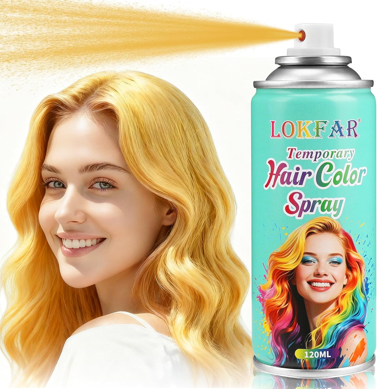 BEFIVECOK gold temporary hair color spray front view aerosol bottle for festival styling