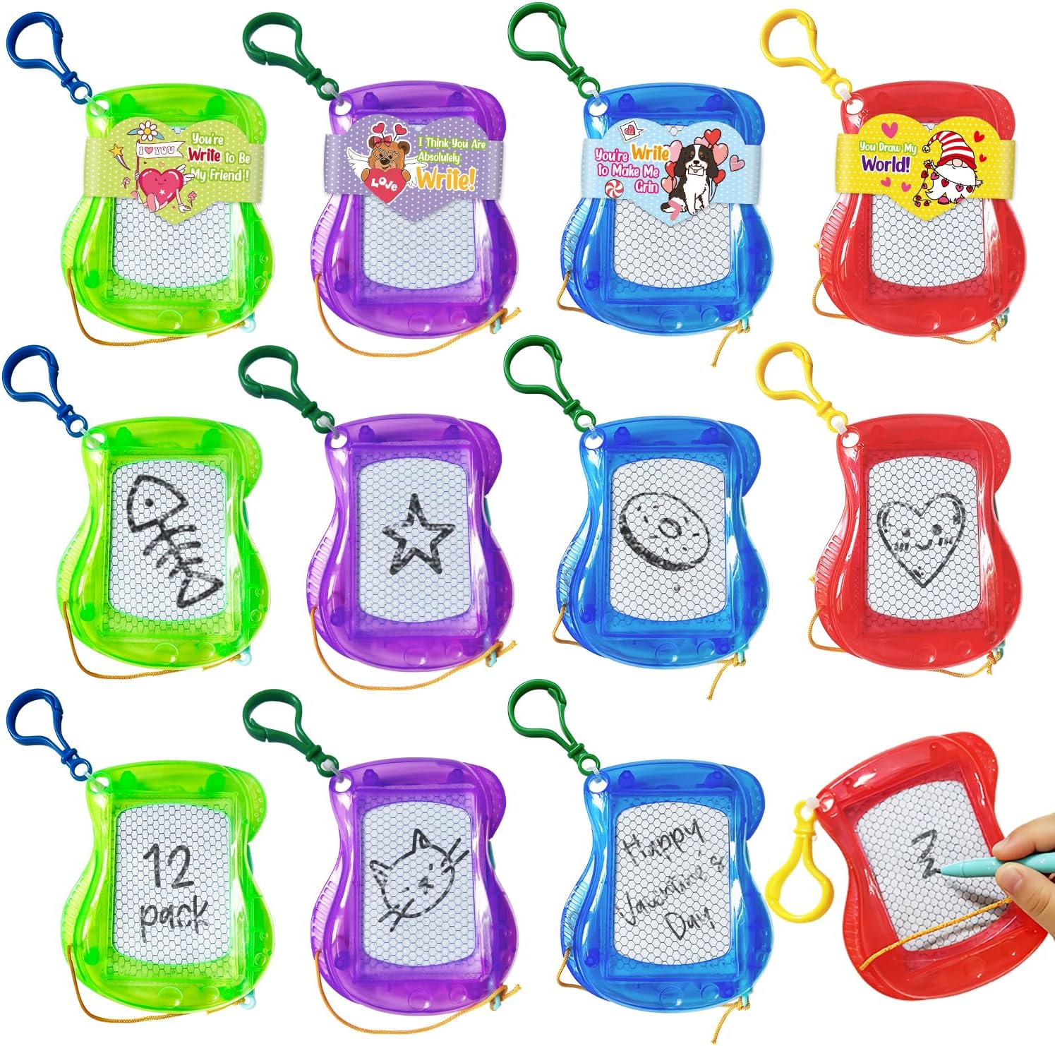 Parsup 12 pack mini magnetic drawing board keychain front view
