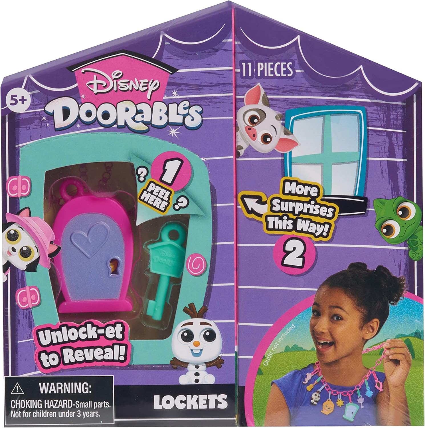 Disney Doorables Deluxe Lockets jewelry set packaging front view showing character charms.