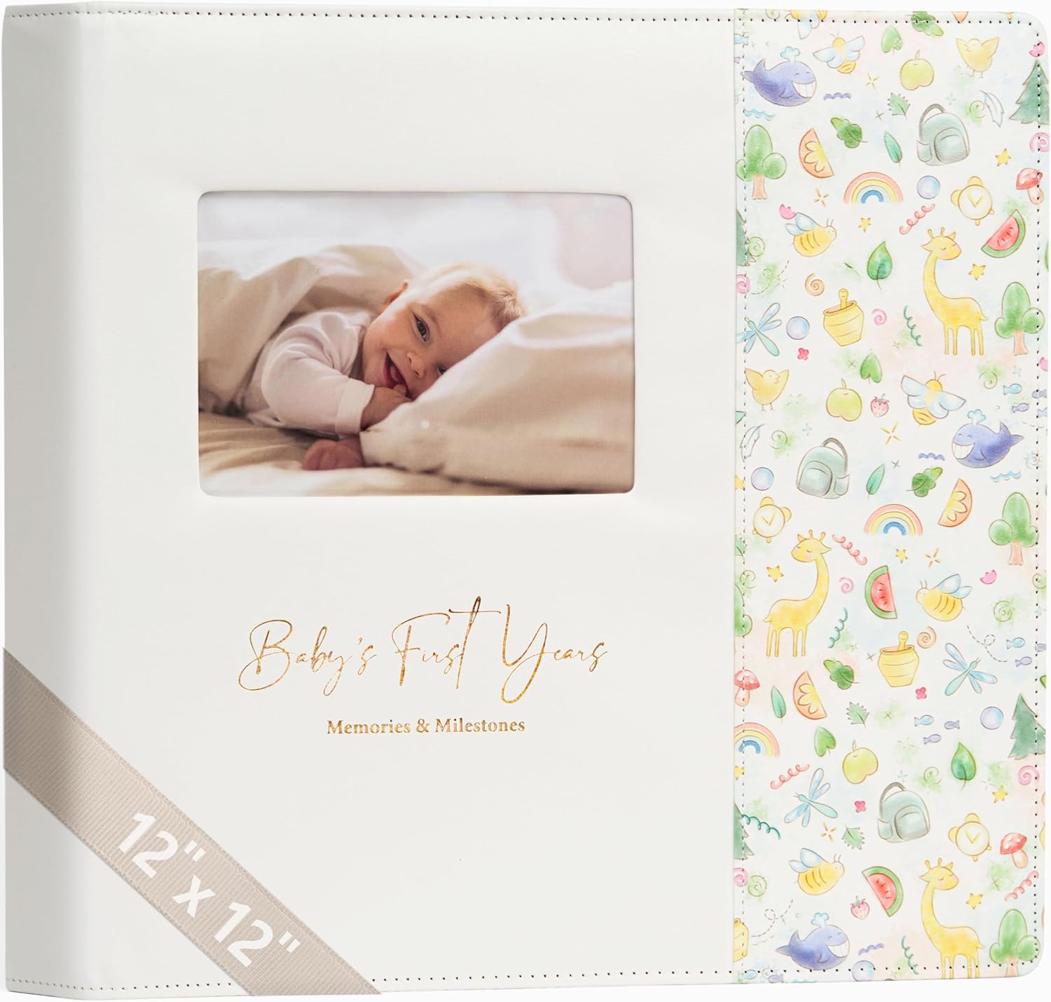 Yulka Crafts Leather Baby Memory Book front view with animal print cover