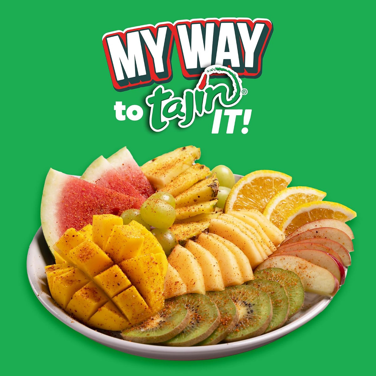 Tajin chili lime spice blend used as a savory topping for snacks