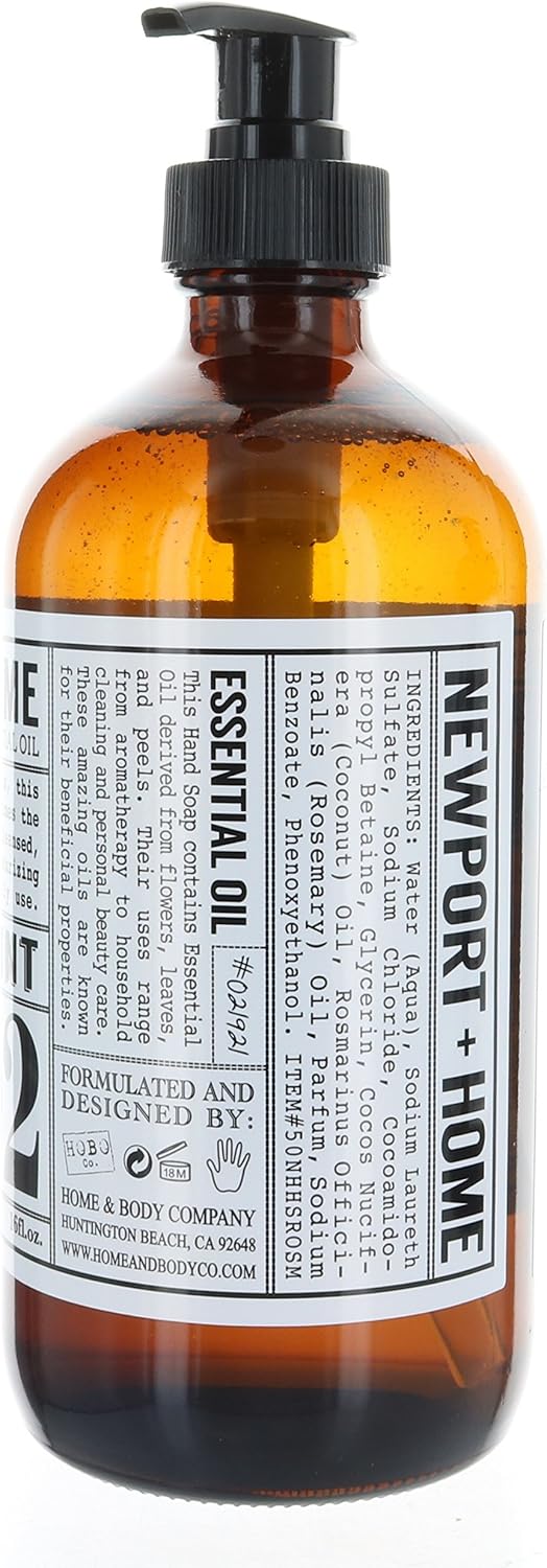 FineVine Newport and Home Rosemary Mint Hand Soap pump dispenser and bottle label detail