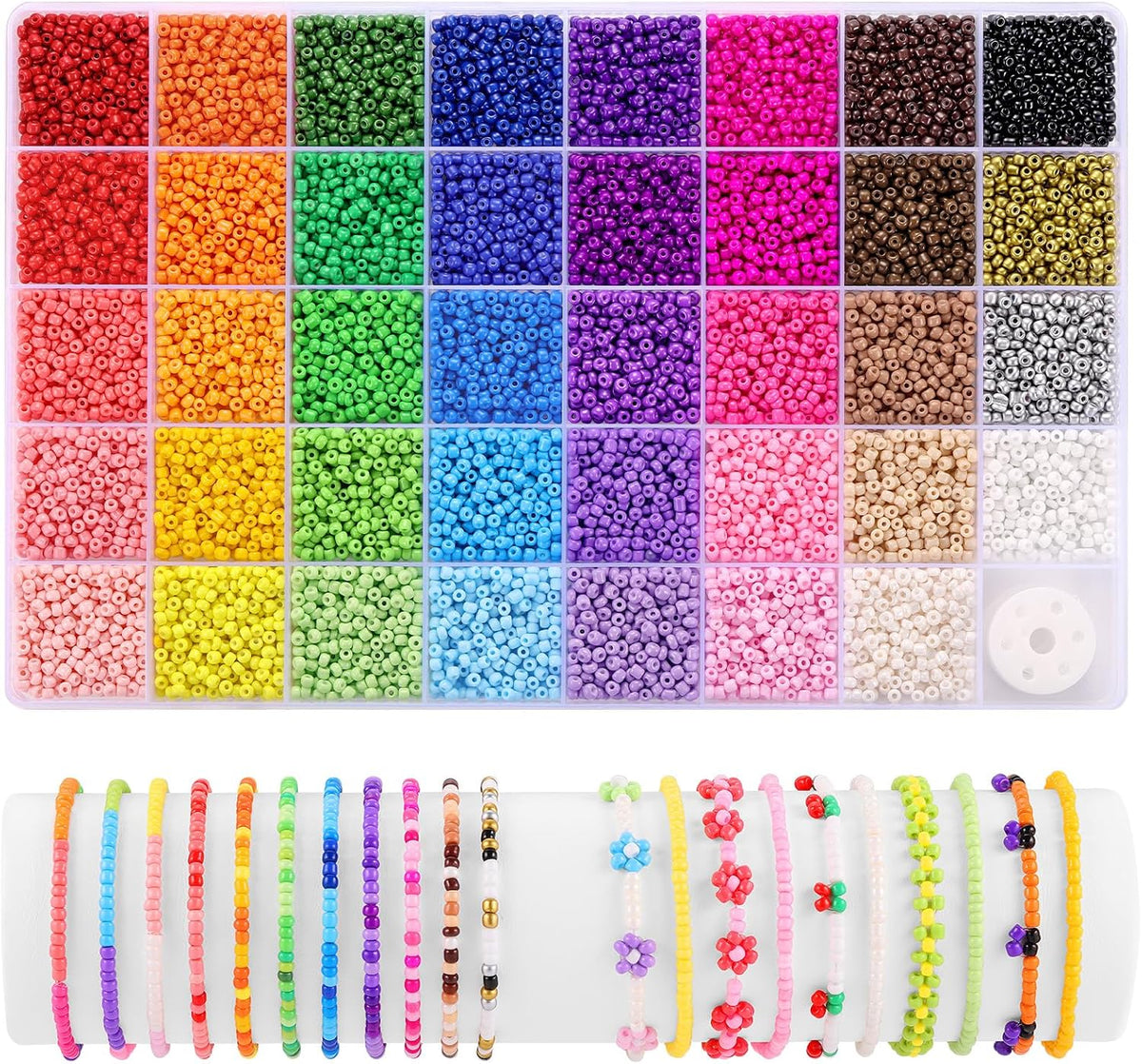 3mm Seed Beads for Jewelry Making, 39 Colors Small Beads for Bracelets | Funtopia 9600pcs 5 Types Tiny Glass Seed Beads for Necklaces Earring, Friendship Bracelet Beads for Girls Women Adults - Image 11
