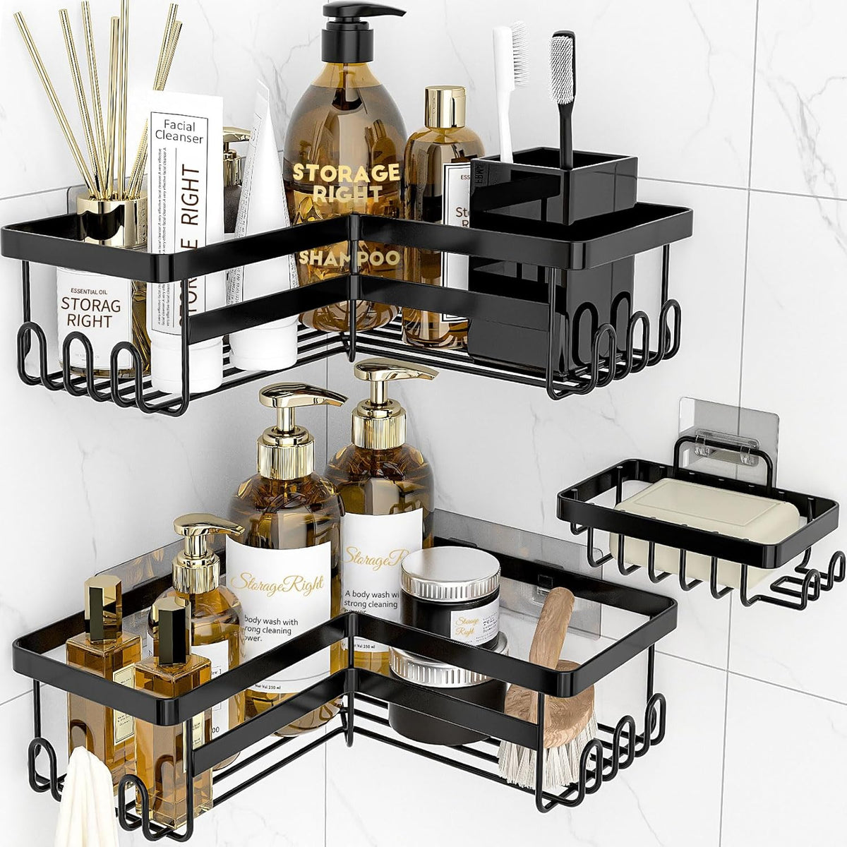 StorageRight 3 pack corner shower caddy set front view