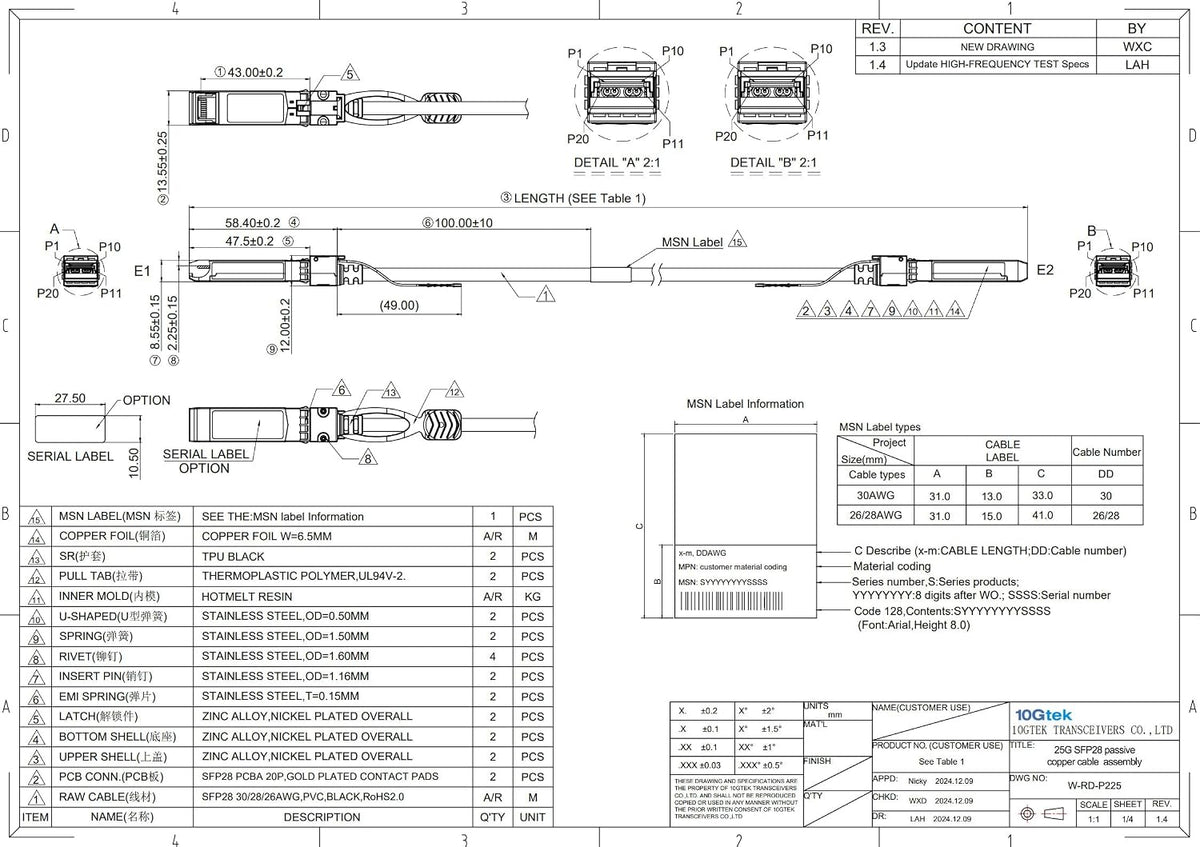 10Gtek 1.5 meter data center network cable