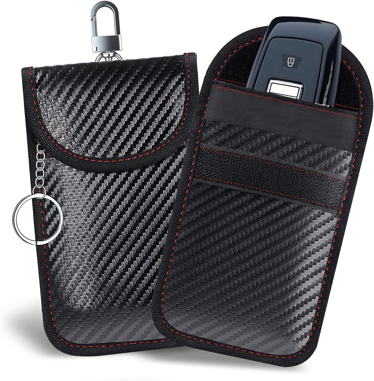 Dwarfoo Faraday key fob protector front view carbon fiber pouch