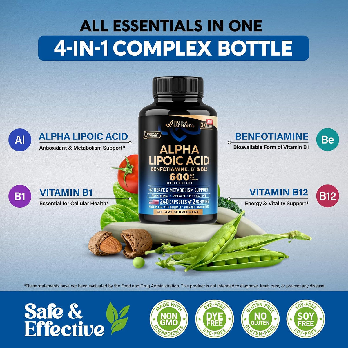 NutraHarmony antioxidant nerve support supplement packaging layout