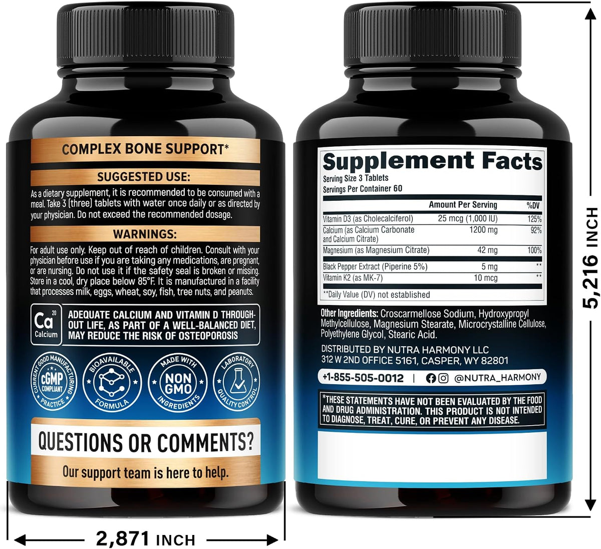 NutraHarmony calcium tablets packaging back label details