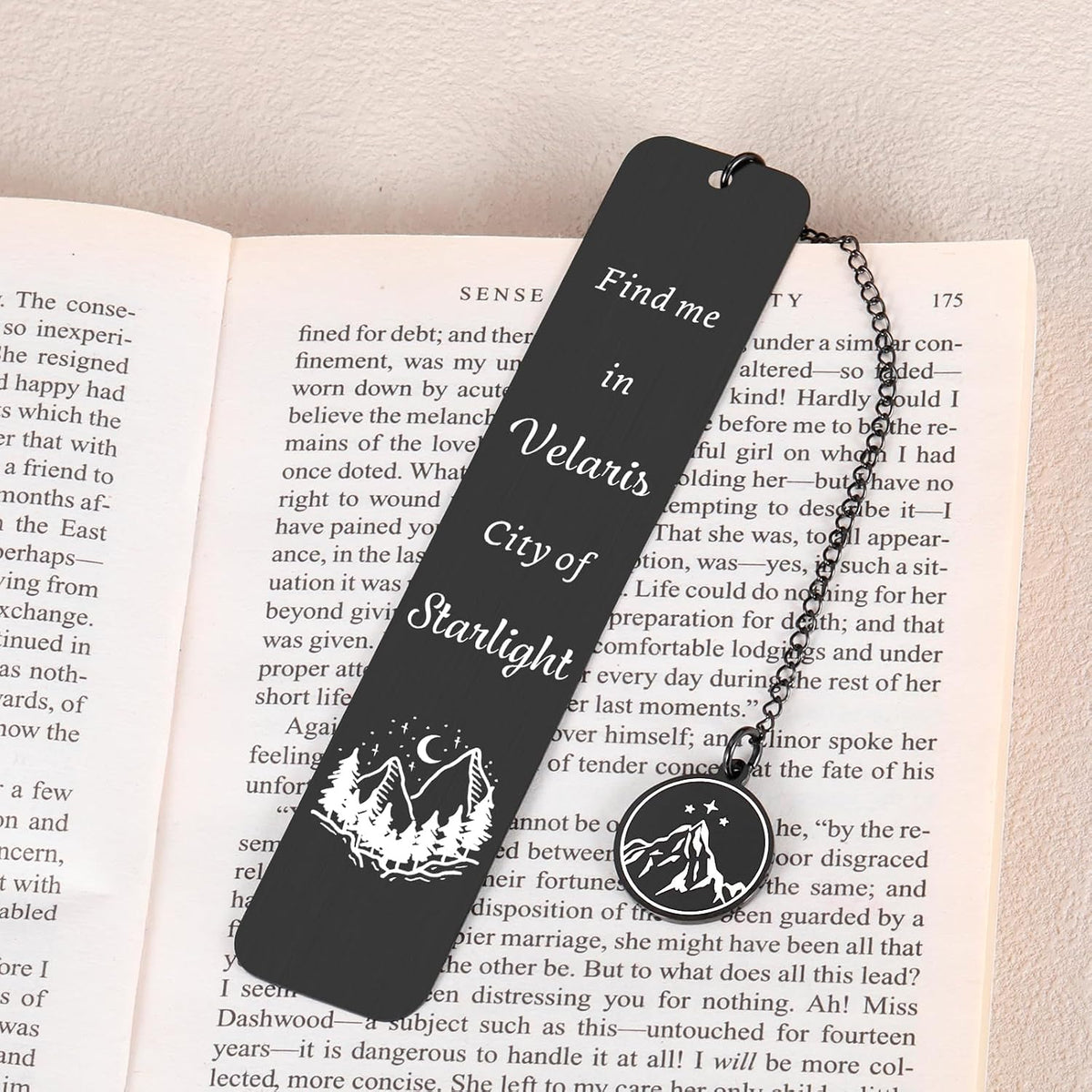 Paginafr fantasy romance bookmark angled view displaying stainless steel finish