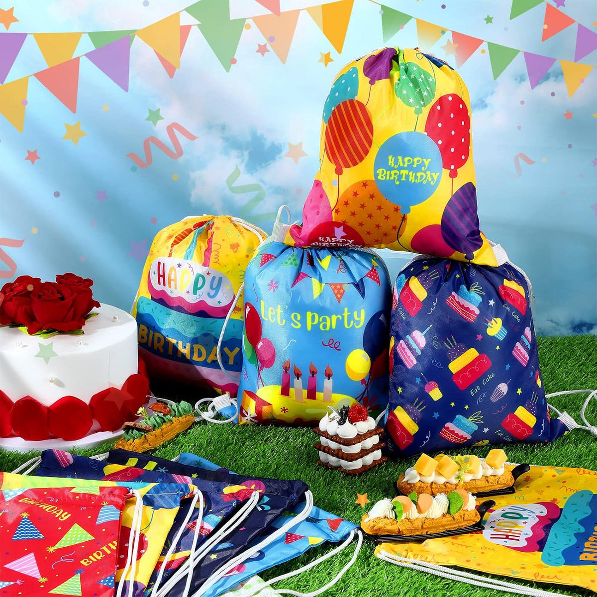 Assorted designs of Sweetude happy birthday canvas backpacks