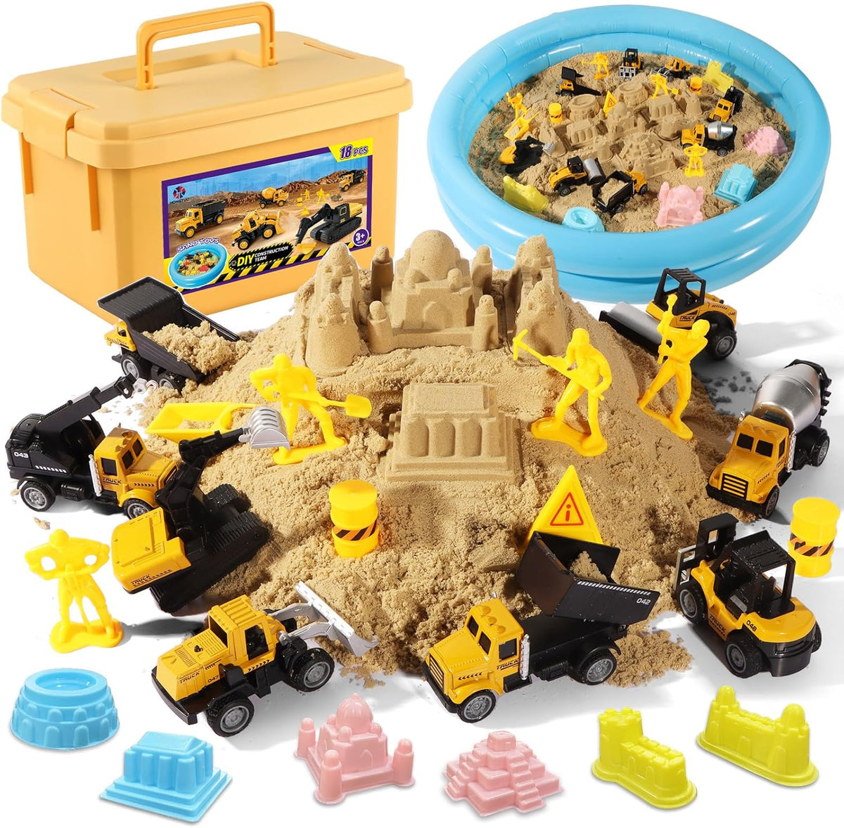 Hongtuo play construction sand kit with vehicles and sandbox front view
