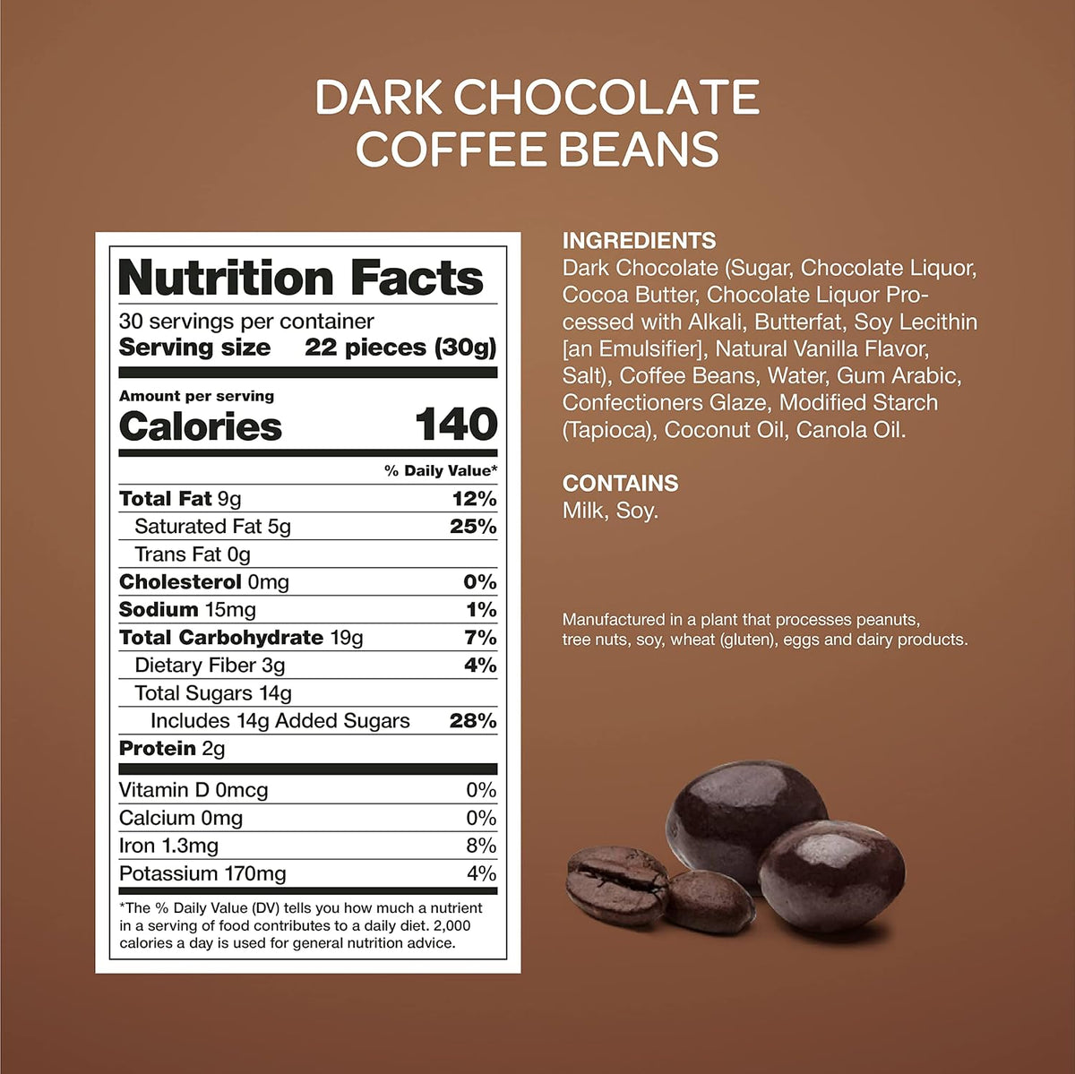 Roasted espresso beans dipped in rich bittersweet dark chocolate