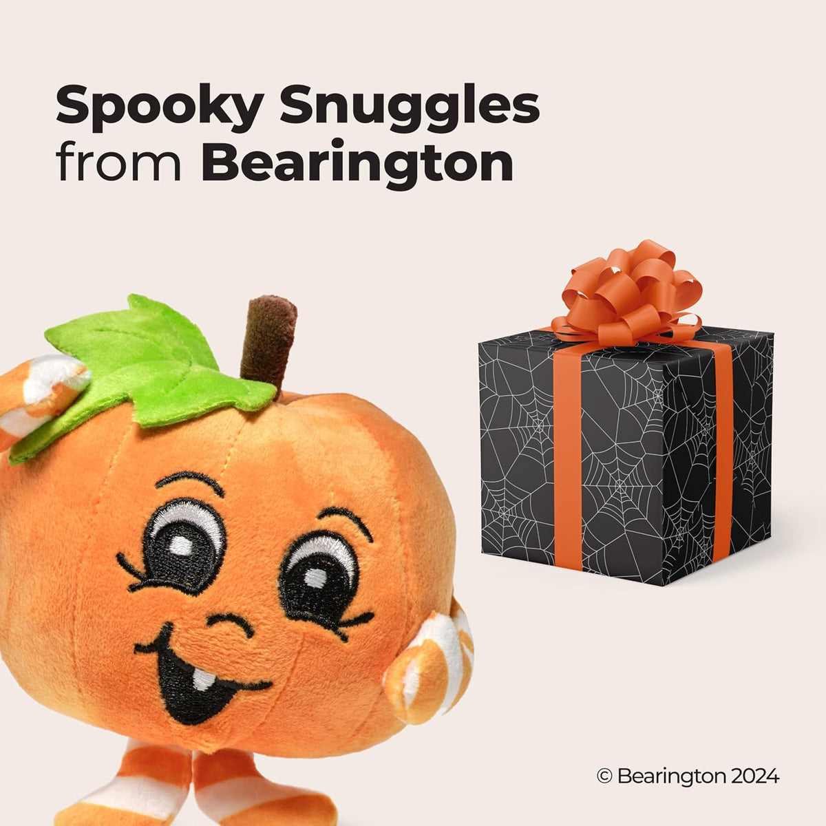 Bearington Carver pumpkin plush sitting upright as autumn room decor