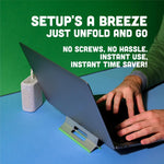 Steepy desk laptop riser supporting a 15 inch device