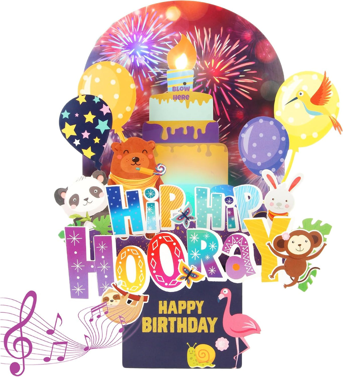 XTF2015 Happy Birthday Cards Fireworks, Pop Up Birthday Card | Lights Music and Sound Fireworks Cake 3D Birthday Cards Gift with Envelope & Note Tag for Women, Men, Kids, Wife, Mom - Image 12
