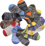 Assorted multi-colored heels and toes on Hzcojulo kids athletic socks