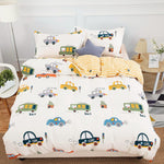 DJY cars cartoon duvet cover set twin size spread out on a children bed front view
