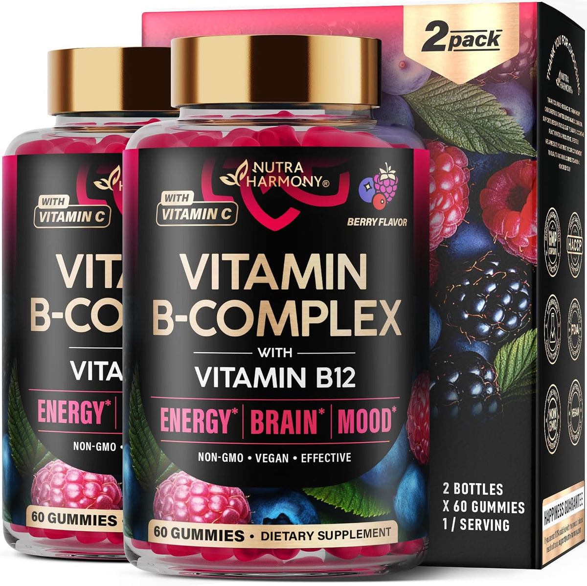 NutraHarmony Vitamin B-Complex gummies front view packaging