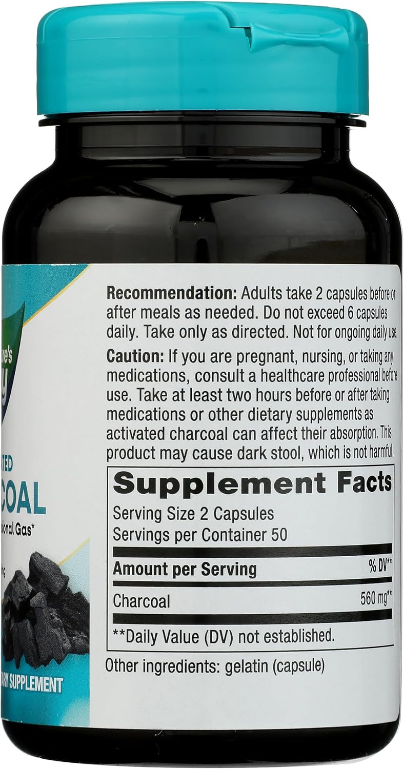 Natures Way activated charcoal bottle cap and neck detail