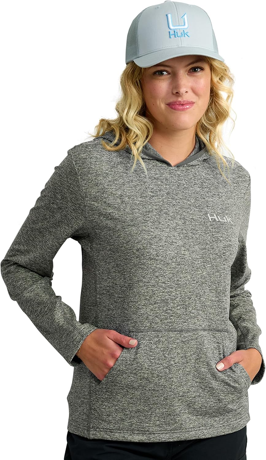 HUK Women's Coldfront+ Pullover Hoodie lifestyle outdoor view