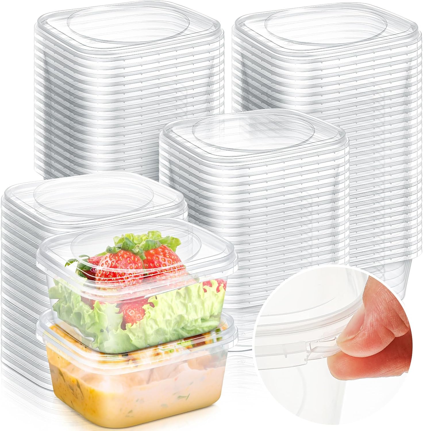 Yiyiring 12 Ounce tamper proof square clear plastic deli container front view