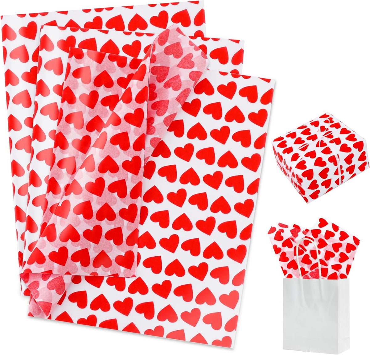 BEISHIDA red heart tissue paper front view of bulk wrapping pack.