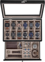 SONGMICS 10-Slot Watch Box, Watch Display Case with Large Glass Lid, Removable Pillows, Velvet Lining, Gift Idea, Rustic Walnut UJOW100K01 - Image 13