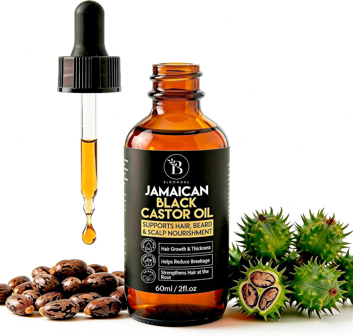 Bloomora Jamaican black castor oil front view bottle