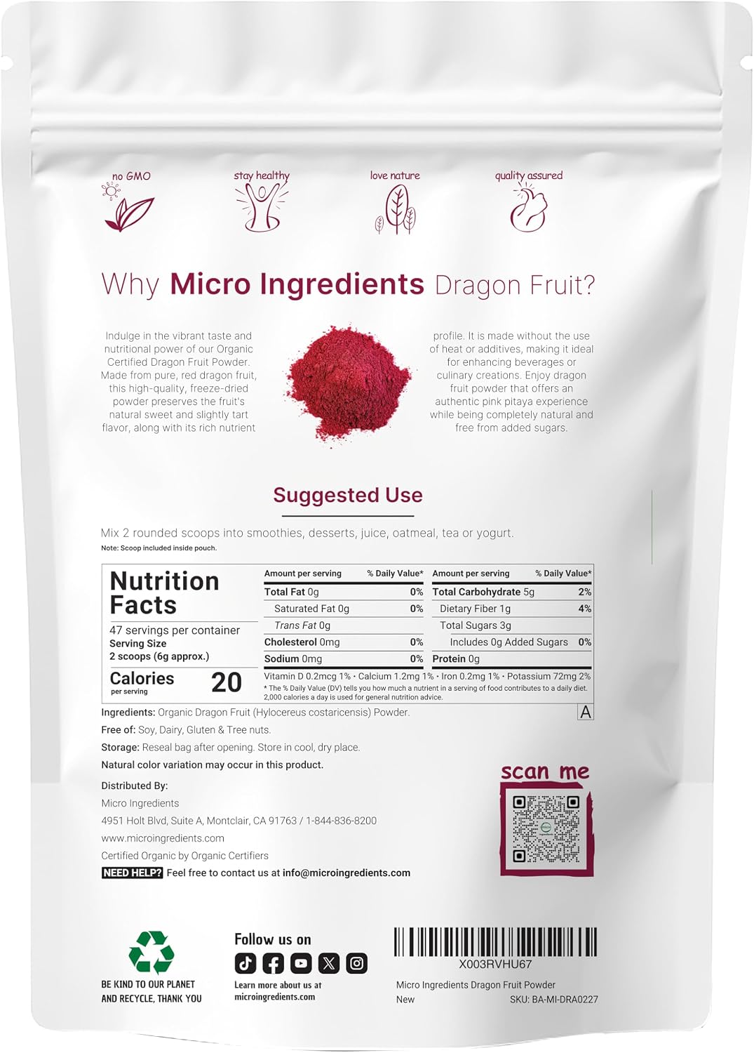 Pink pitaya powder texture and vibrant color display