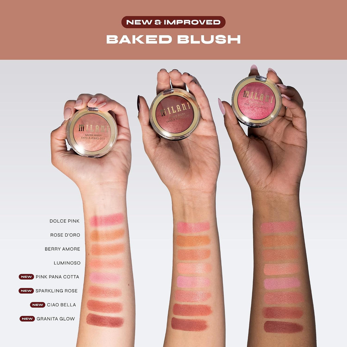 Milani imported USA beauty powder blush product shot on neutral background