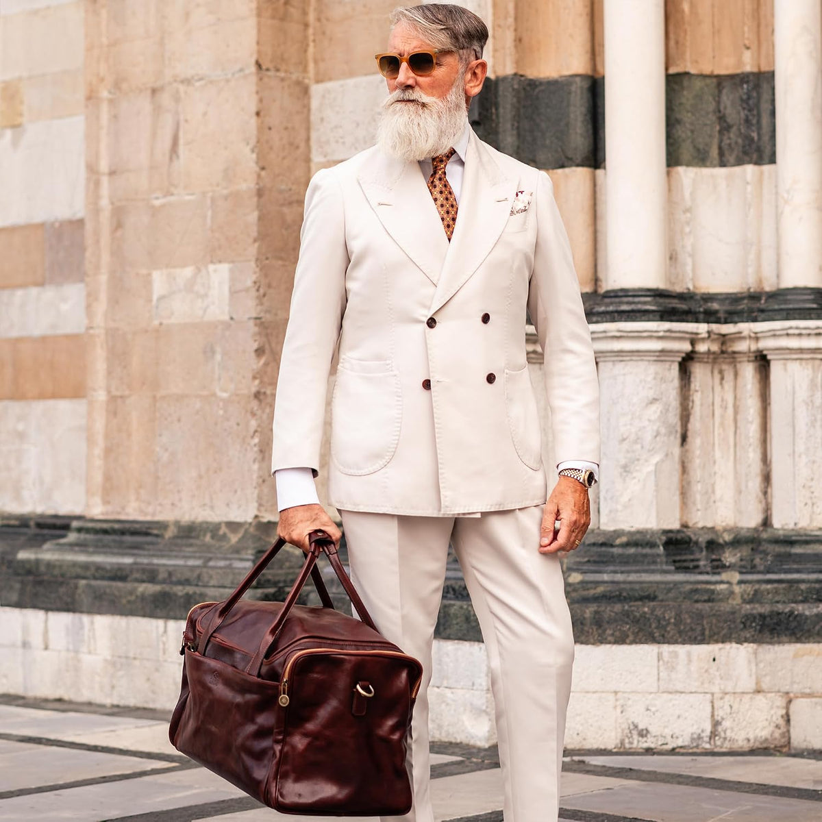 Time Resistance leather duffel bag side profile