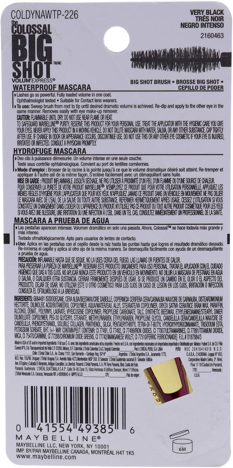 Maybelline New York Volum' Express The Colossal Big Shot Waterproof Mascara, Very Black, 0.32 fl. oz., 1 Count (Pack of 1), (I0097470) - Image 9